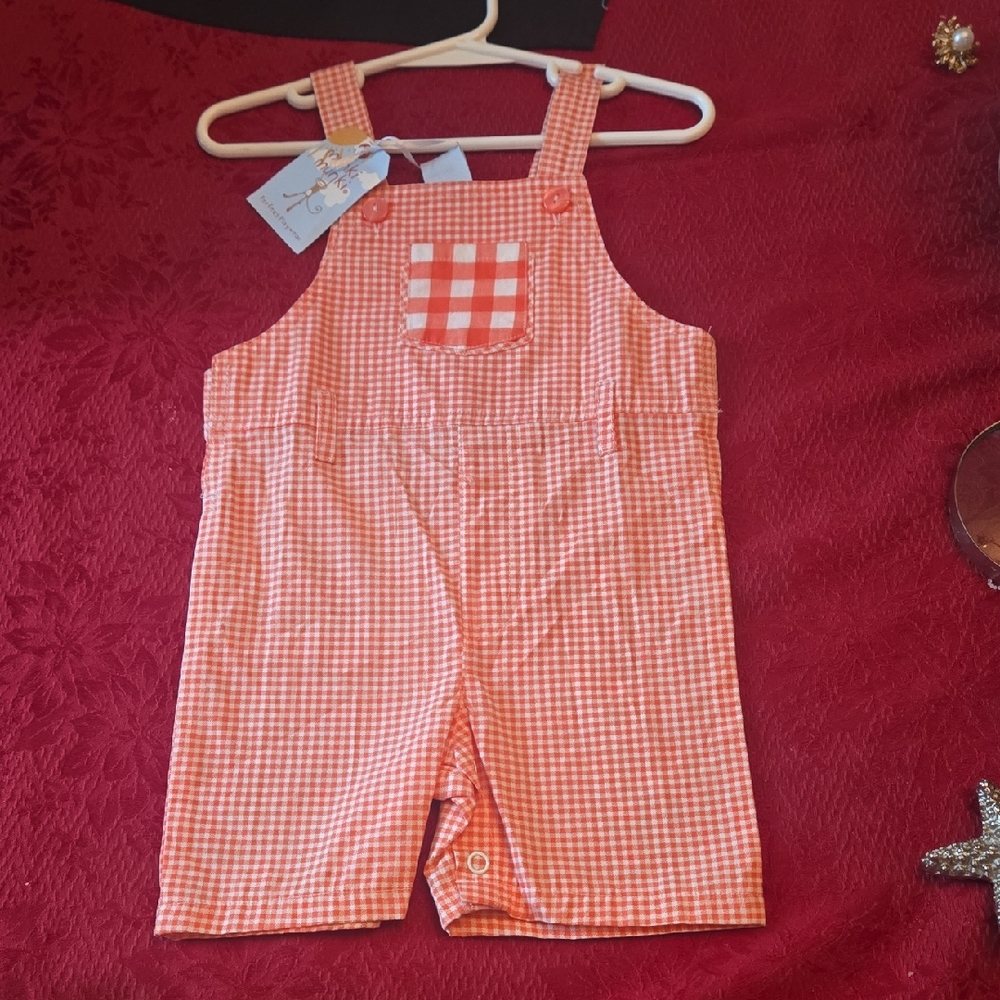 Orange Gingham Kids Overalls